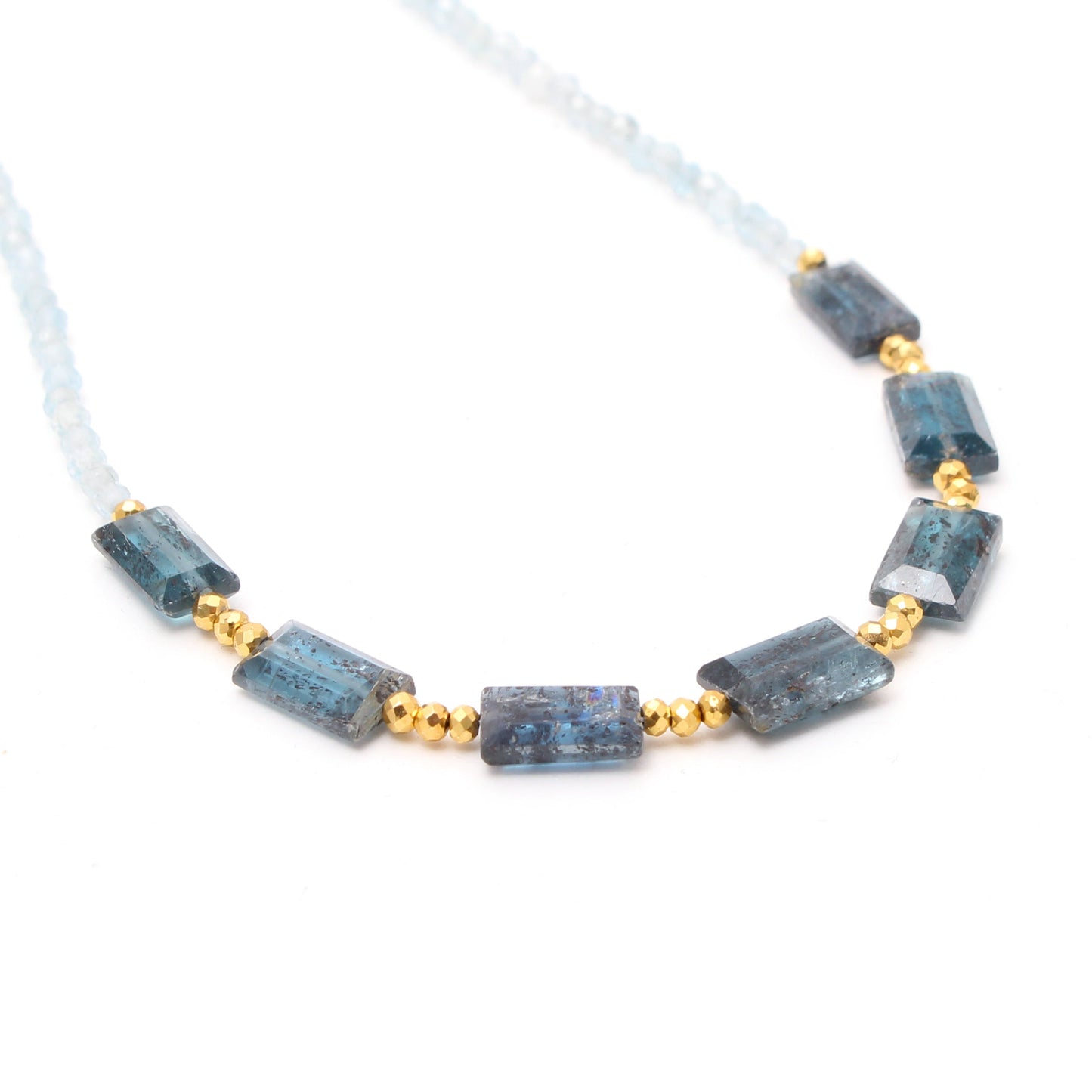 Classic Multi Gemstone Beaded Necklace-Natural Kyanite/ Hematite /Aquamarine Necklace. GemsRush