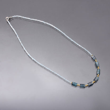 Classic Multi Gemstone Beaded Necklace-Natural Kyanite/ Hematite /Aquamarine Necklace. GemsRush