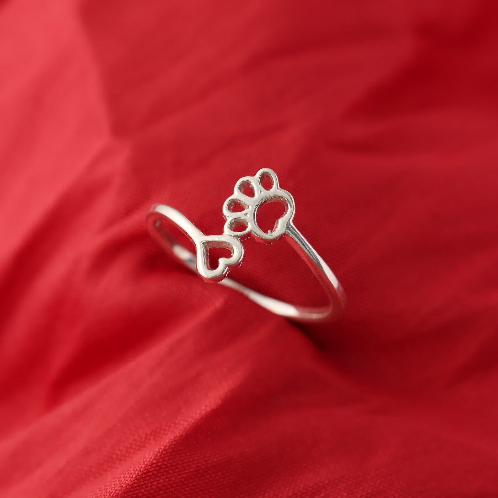 Cute Pet Paw Ring With Heart GemsRush