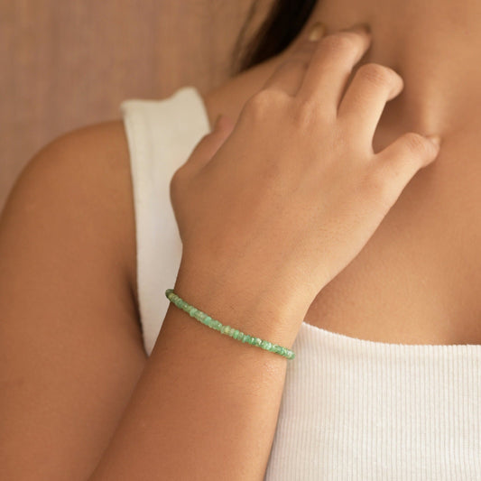 Emerald rondelle bracelet with 925 sterling silver lobster clasp and 3-3.5mm stones.