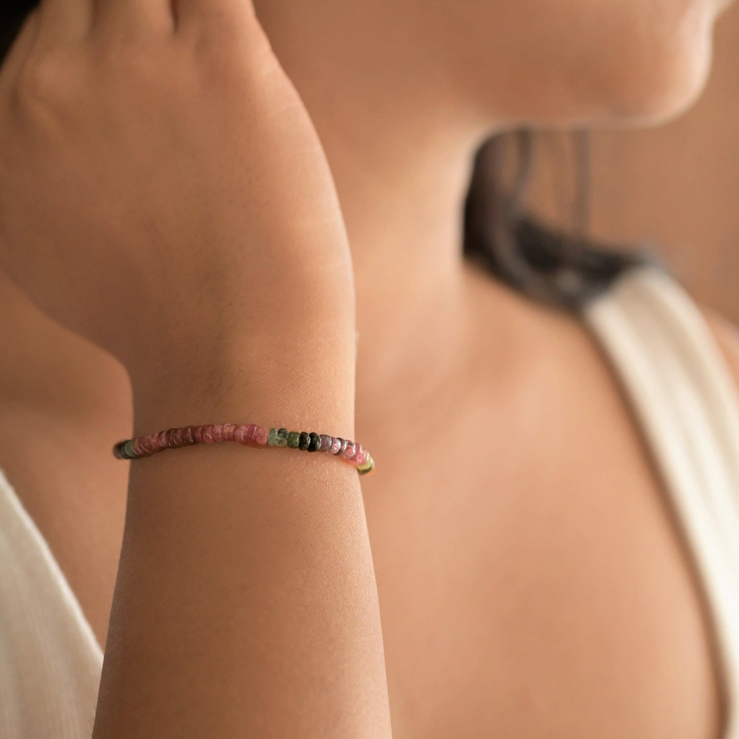 multi tourmaline smooth rondelle stretchable bracelet