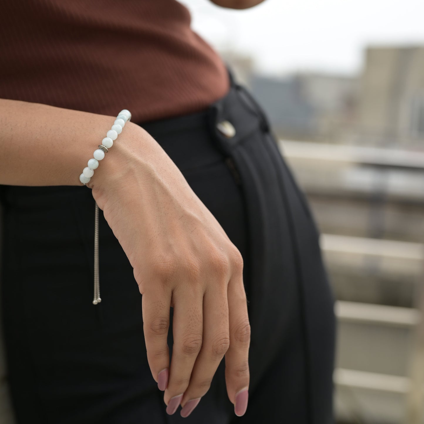 Eye Catching Aquamarine Gemstone Bracelet | Bolo Chain Bracelet