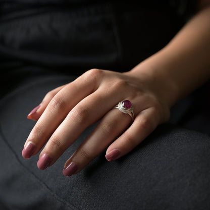 Natural Red Ruby Love Silver Ring