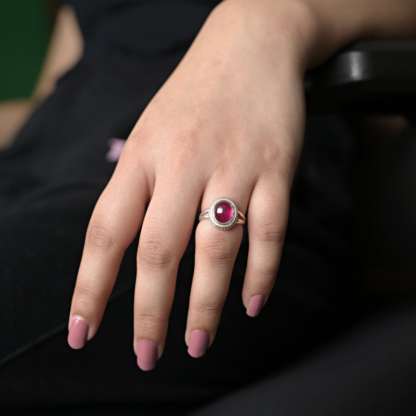 Natural Red Ruby Love Silver Ring