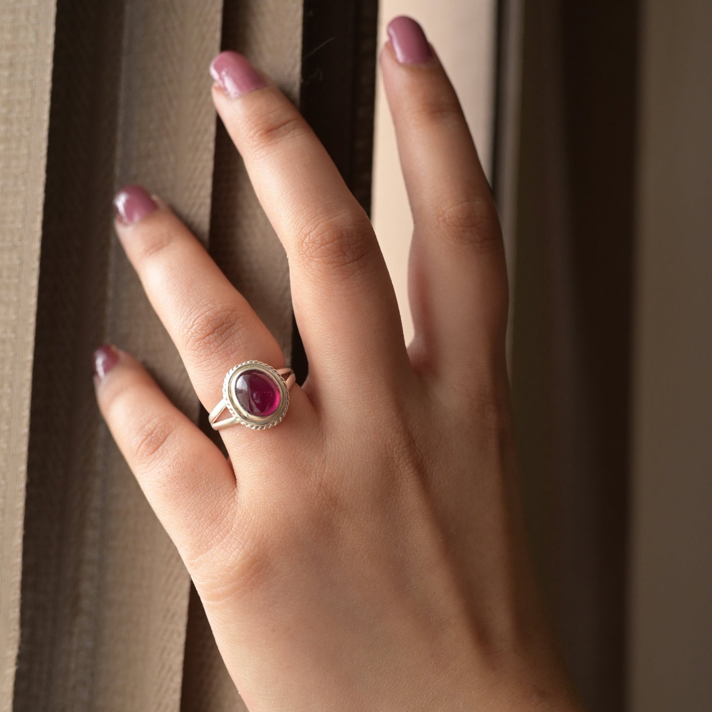 Natural Red Ruby Love Silver Ring