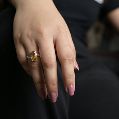 Natural Baguette Cut Golden Citrine Ring