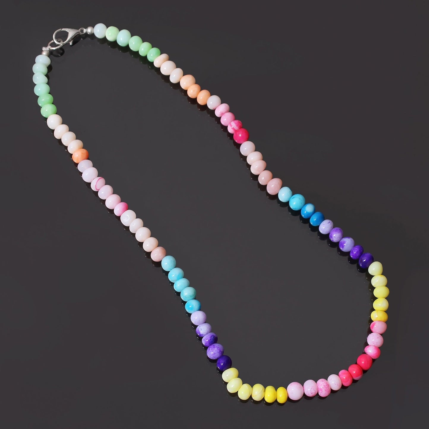 Disco Rondelle Opal Beads Necklace with Sterling Silver Lobster Clasp GemsRush