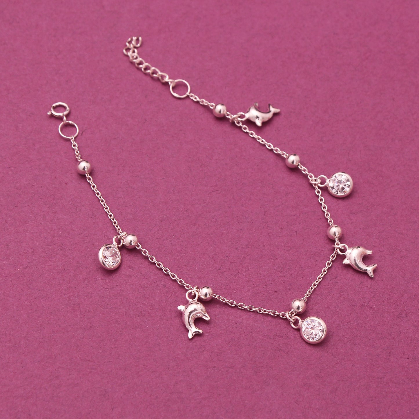 Dolphin & Charm Anklets Silver Bracelet , Beautiful Bracelet 925 Sterling Silver . GemsRush