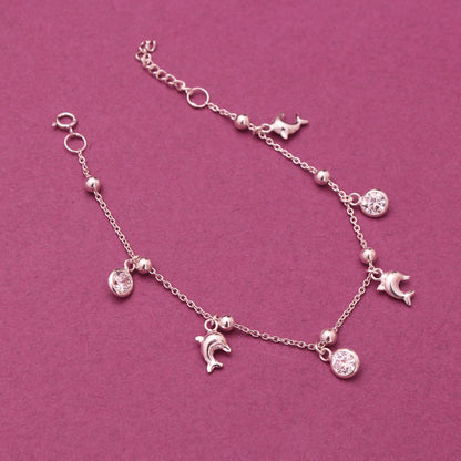 Dolphin & Charm Anklets Silver Bracelet , Beautiful Bracelet 925 Sterling Silver . GemsRush