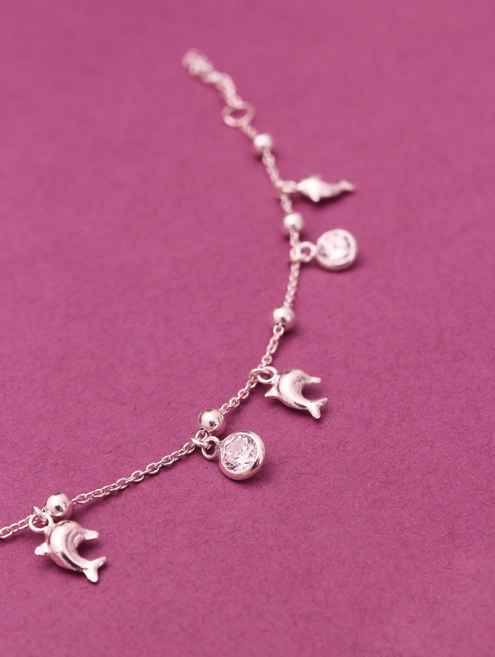 Dolphin & Charm Anklets Silver Bracelet , Beautiful Bracelet 925 Sterling Silver . GemsRush