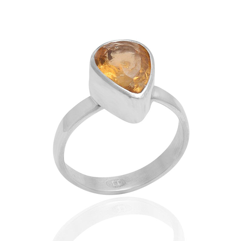 Drop Shape Golden Citrine Silver Ring( 8 1/2 Us Ring Size ) GemsRush