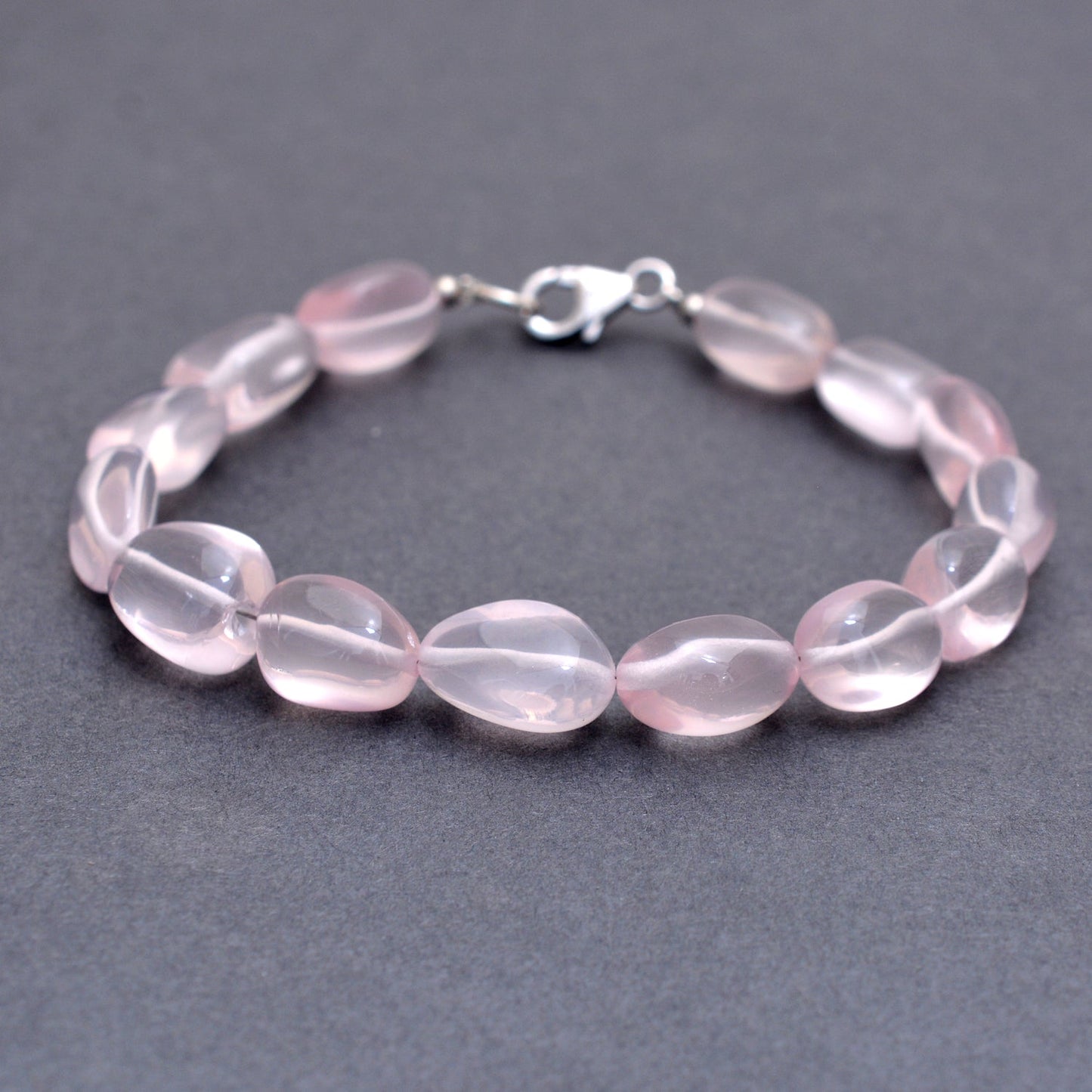 Elegant 8-Inch Rose Quartz Gemstone Bracelet with Silver Lock GemsRush