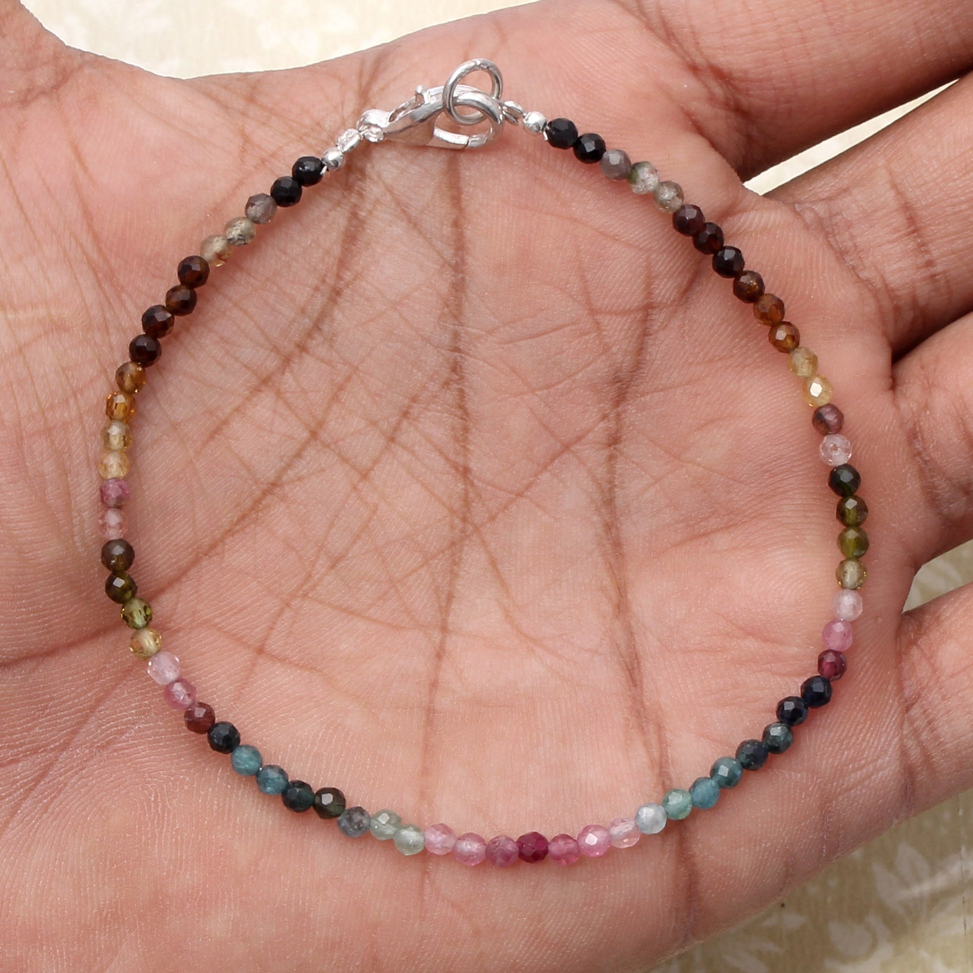 Enchanting Multi Tourmaline Gemstone Silver Lobster Clasp Bracelet GemsRush