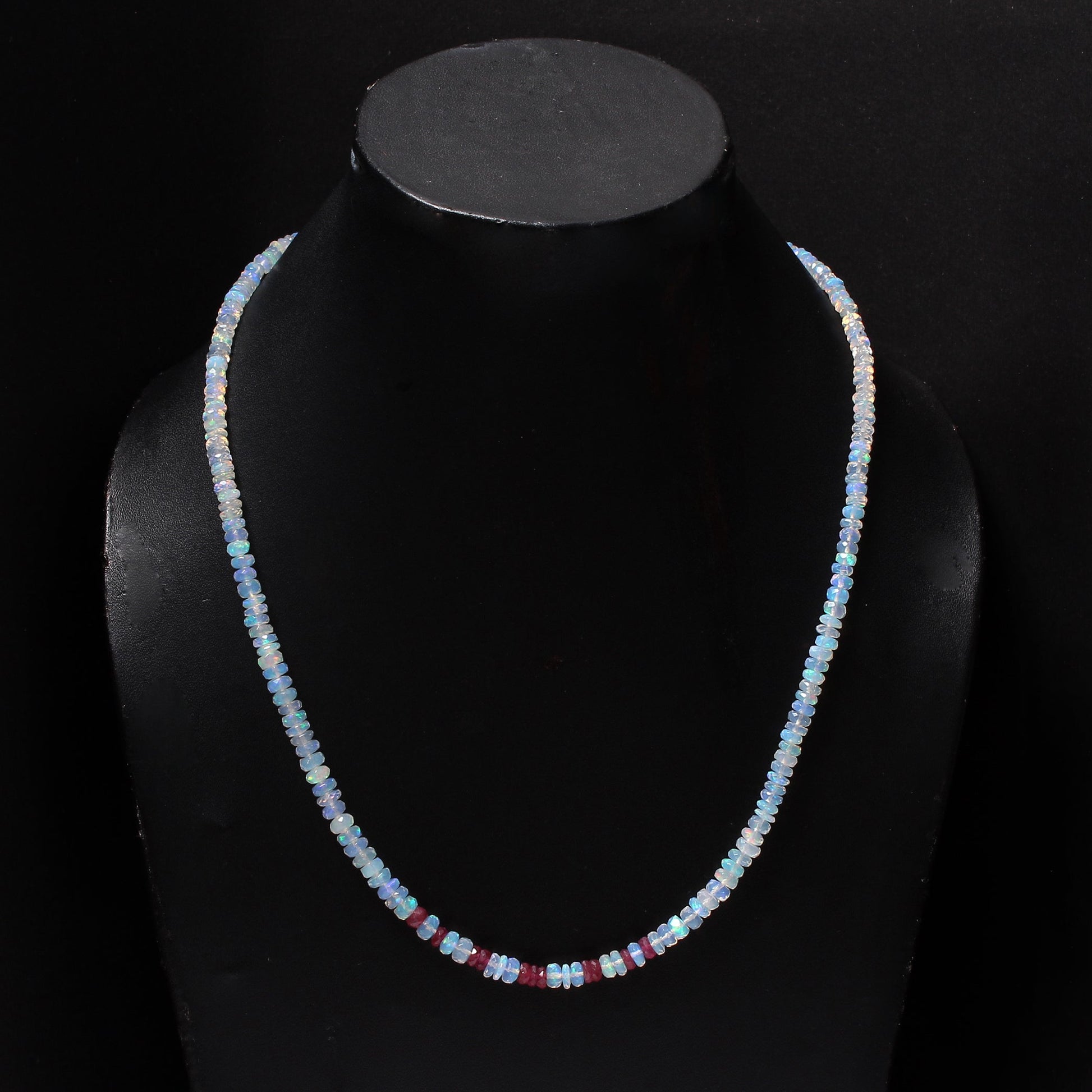 Ethiopian Opal & Ruby Beaded Necklace, Anniversary Gift For Her GemsRush