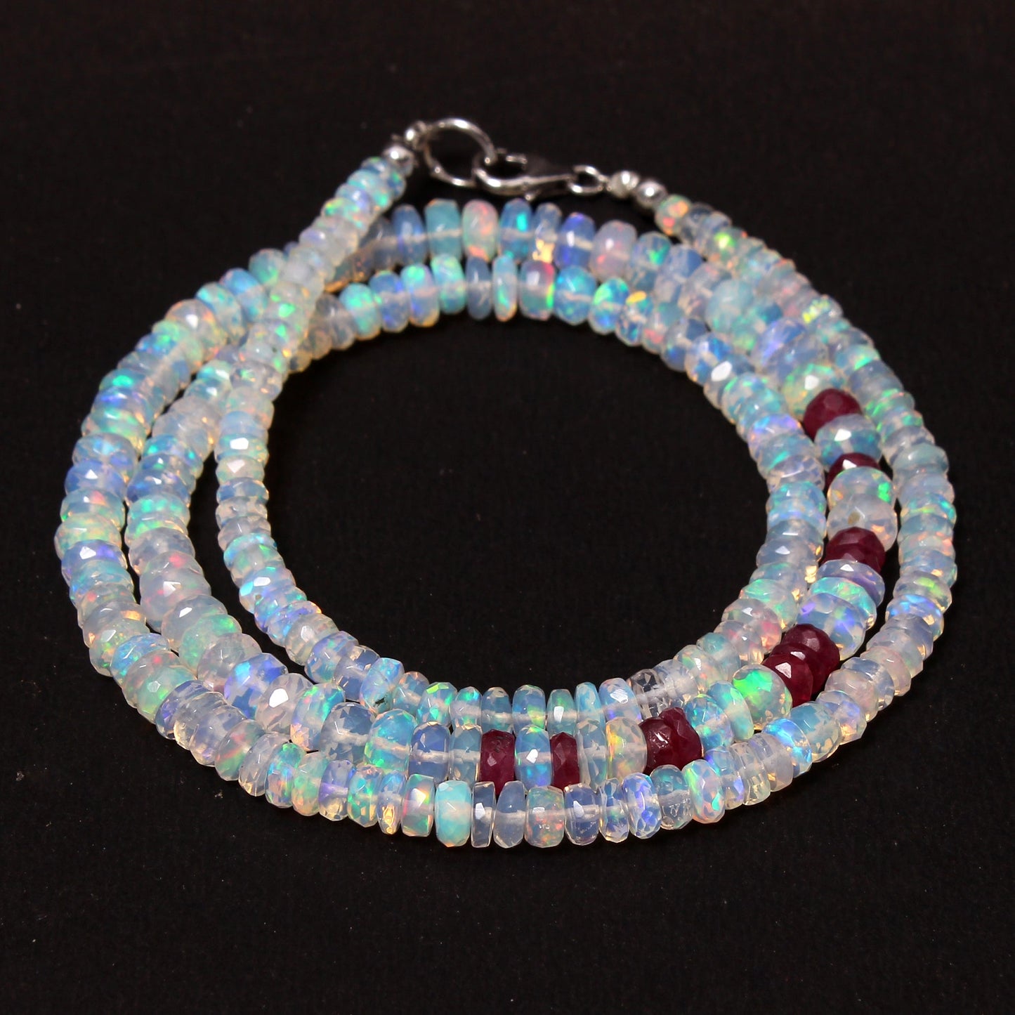 Ethiopian Opal & Ruby Beaded Necklace, Anniversary Gift For Her GemsRush