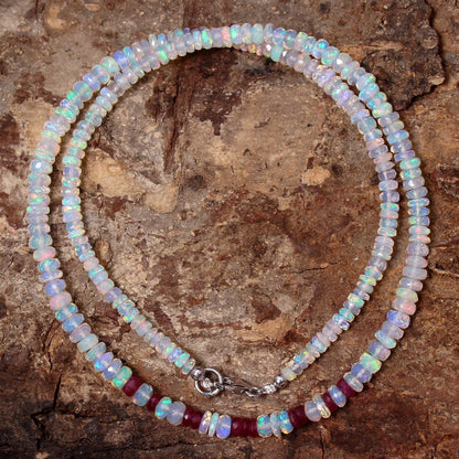 Ethiopian Opal & Ruby Beaded Necklace, Anniversary Gift For Her GemsRush