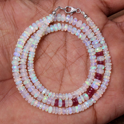 Ethiopian Opal & Ruby Beaded Necklace, Anniversary Gift For Her GemsRush