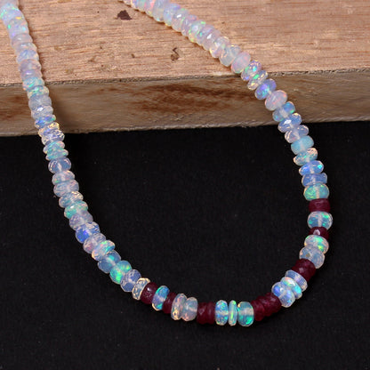 Ethiopian Opal & Ruby Beaded Necklace, Anniversary Gift For Her GemsRush