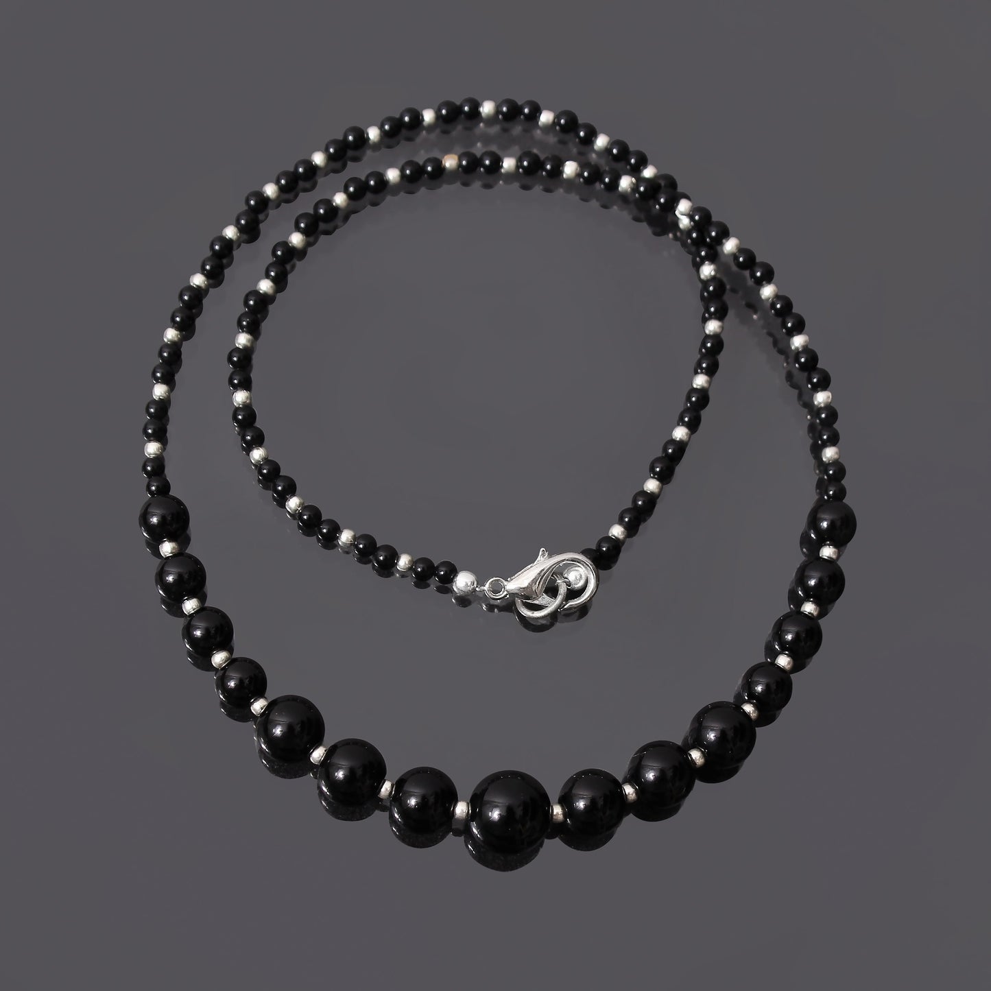 Eye Catchy Black Onyx Smooth Round Beaded Necklace 18 Inch With Sterling Silver Lobster Lock GemsRush