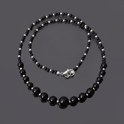 Eye Catchy Black Onyx Smooth Round Beaded Necklace 18 Inch With Sterling Silver Lobster Lock GemsRush