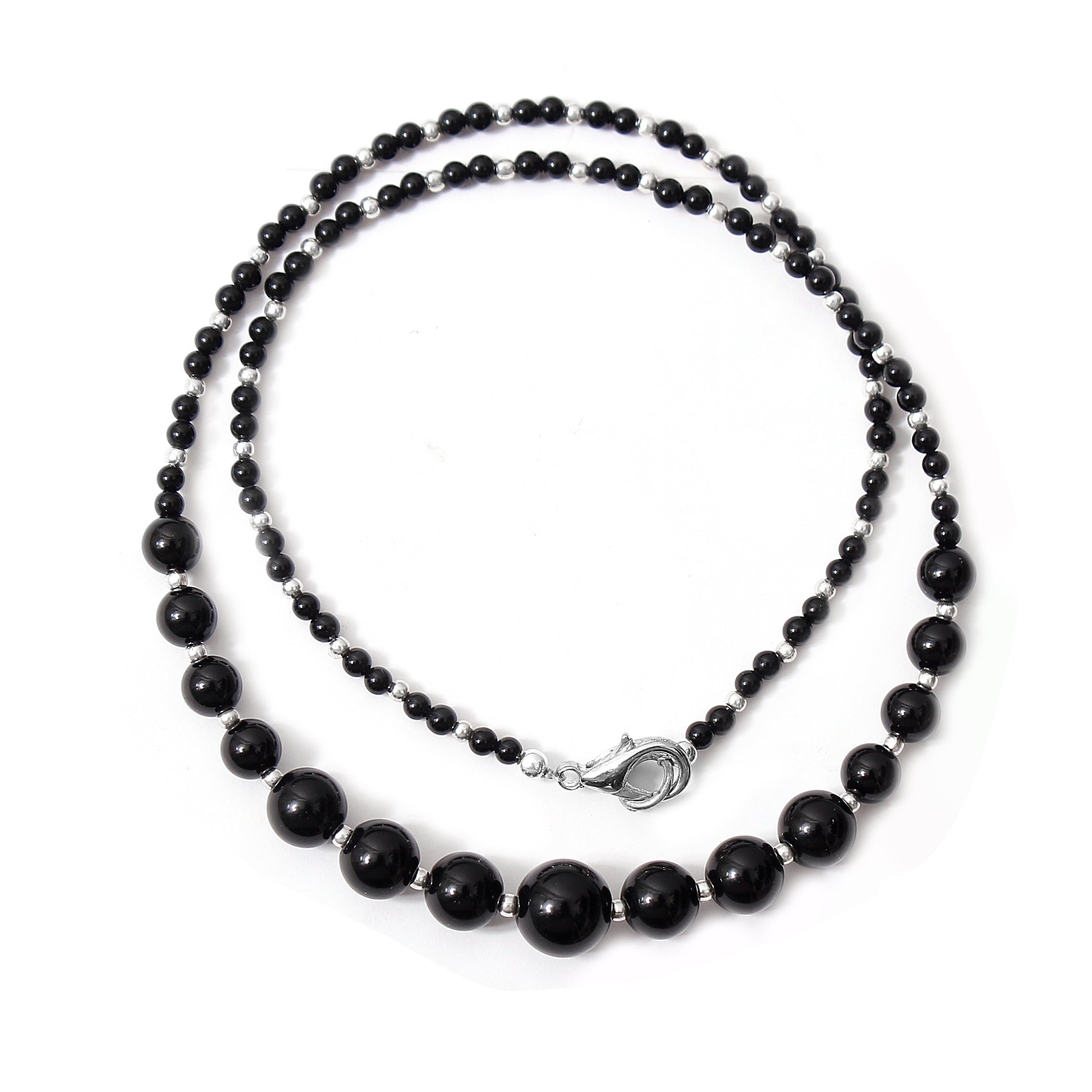 Eye Catchy Black Onyx Smooth Round Beaded Necklace 18 Inch With Sterling Silver Lobster Lock GemsRush