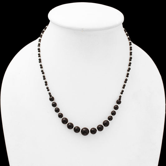 Eye Catchy Black Onyx Smooth Round Beaded Necklace 18 Inch With Sterling Silver Lobster Lock GemsRush