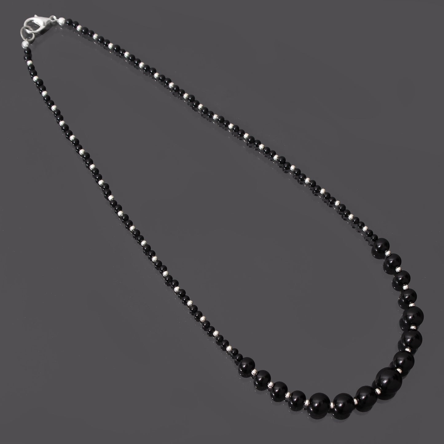 Eye Catchy Black Onyx Smooth Round Beaded Necklace 18 Inch With Sterling Silver Lobster Lock GemsRush