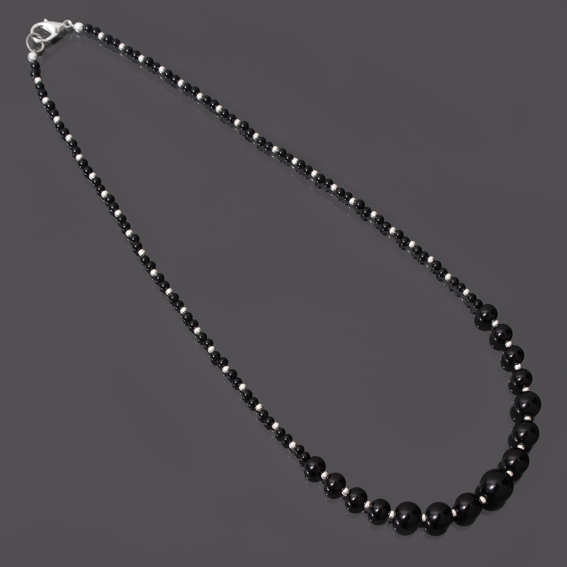 Eye Catchy Black Onyx Smooth Round Beaded Necklace 18 Inch With Sterling Silver Lobster Lock GemsRush