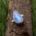 Fancy Cab Blue Fire Moonstone Silver Ring ( 8 US Ring Size )