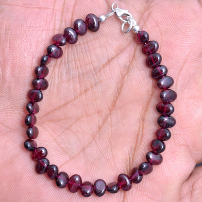 Garnet Beads Silver Bracelet GemsRush