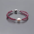 Garnet and Freshwater Pearl Beads Silver Bracelet With Magnetic Lock