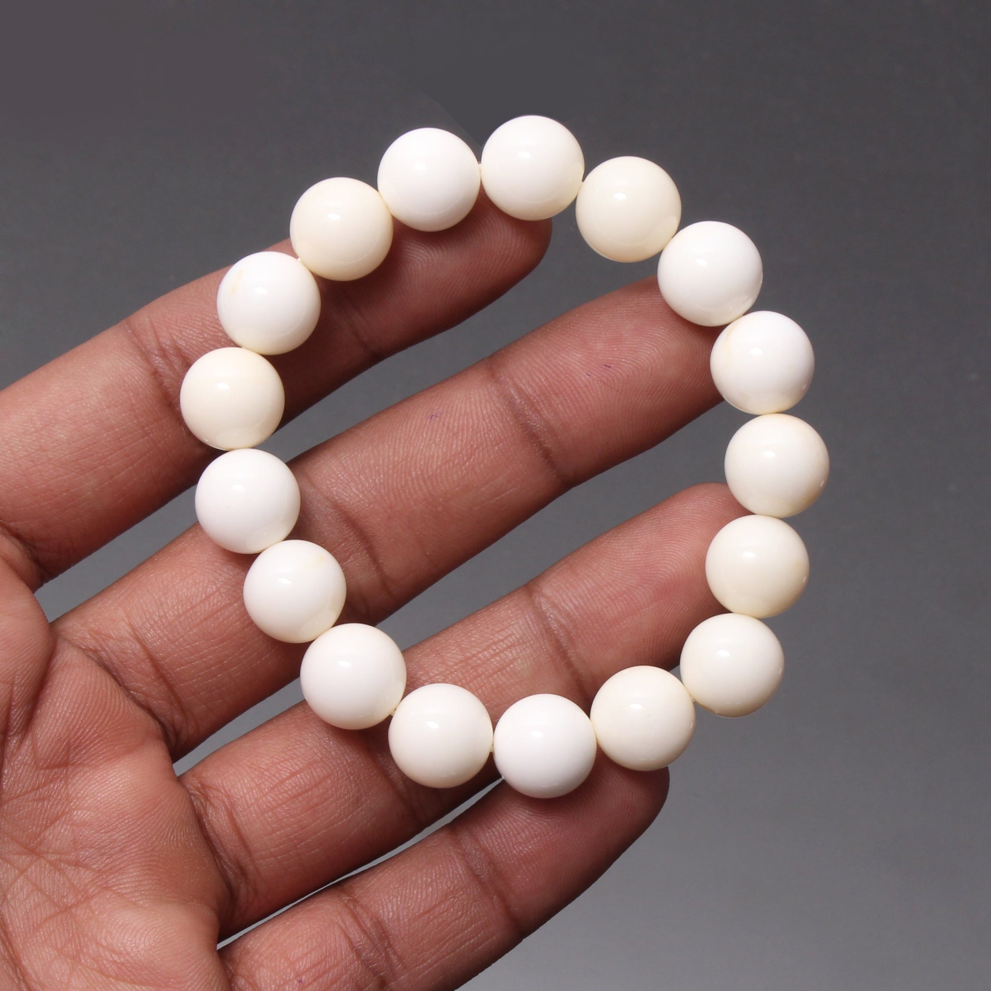 Genuine White Opal Beaded Bracelet, Smooth Round White Gemstone Bracelet-Stretch Bracelet-Adjustable Bracelet-Gifts Ideas GemsRush