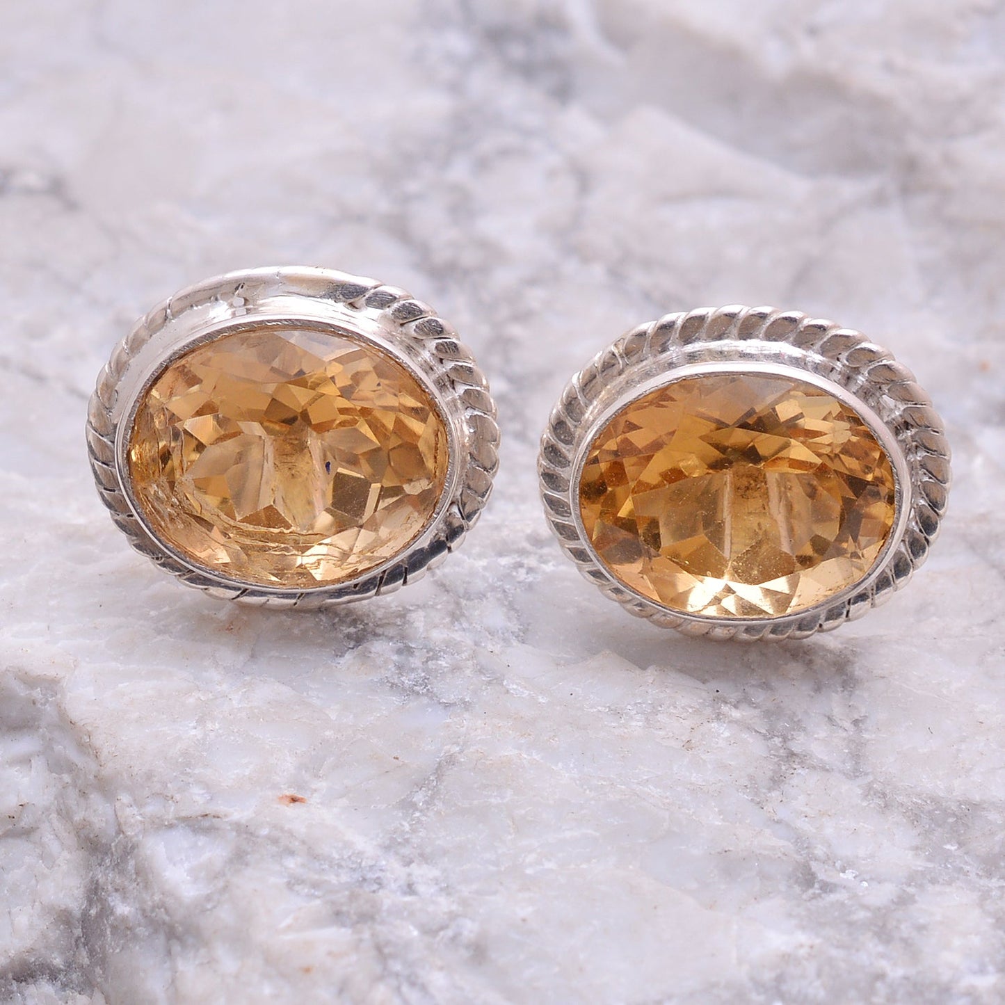 Golden Citrine Silver Stud Earring GemsRush