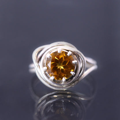 Golden Citrine Wire Wrapped Silver Ring ( 7 US Ring Size ) GemsRush