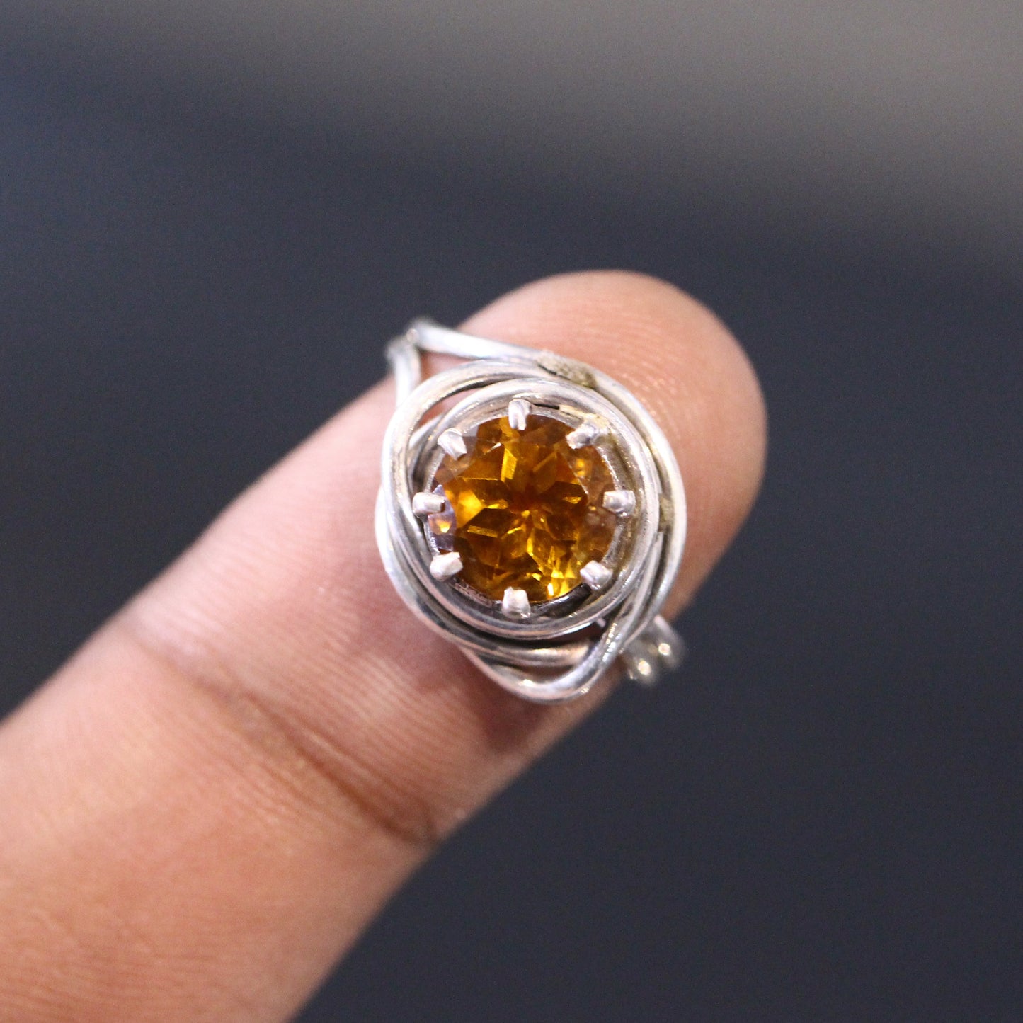 Golden Citrine Wire Wrapped Silver Ring ( 7 US Ring Size ) GemsRush