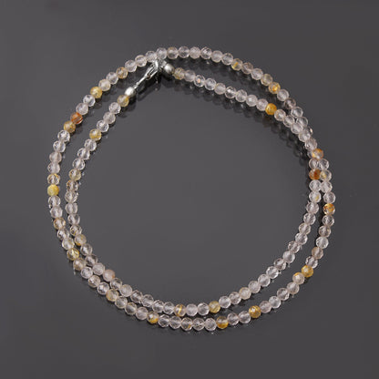 Golden Rutilated Quartz Beaded Necklace, Golden Rutile Micro Faceted Round Bead Necklace, Quartz Jewelry, GemsRush