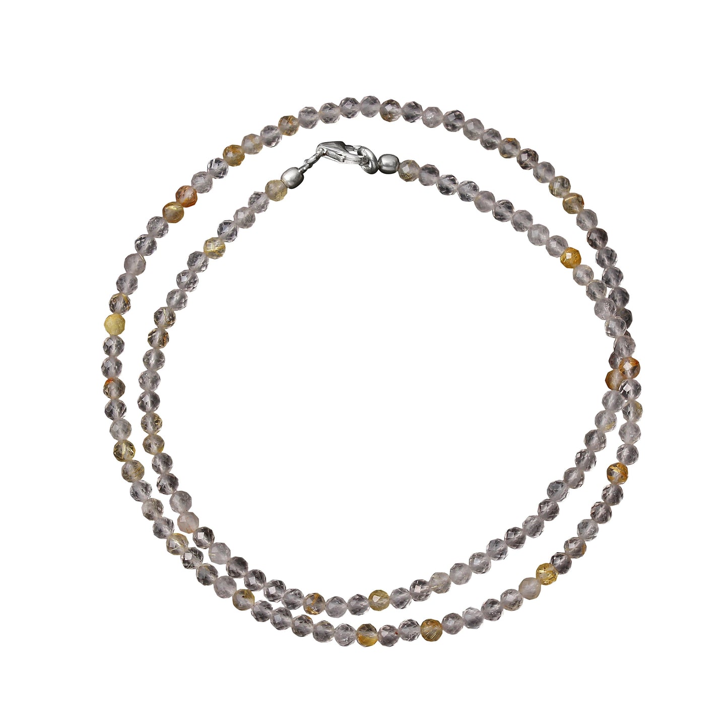 Golden Rutilated Quartz Beaded Necklace, Golden Rutile Micro Faceted Round Bead Necklace, Quartz Jewelry, GemsRush