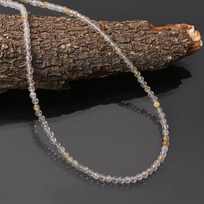 Golden Rutilated Quartz Beaded Necklace, Golden Rutile Micro Faceted Round Bead Necklace, Quartz Jewelry, GemsRush