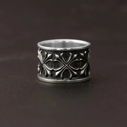 Gothic Chrome Heart Silver Band Ring GemsRush