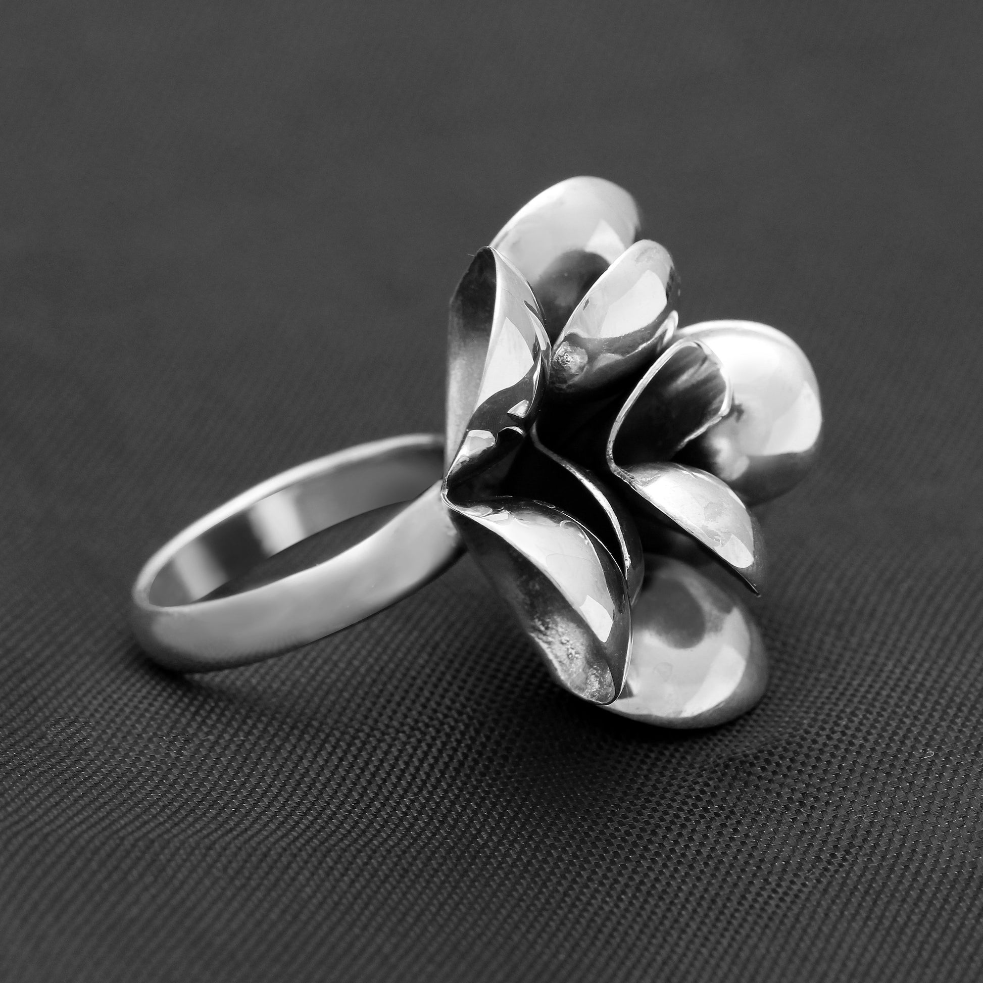 Gothic Huge Flower Silver Ring GemsRush