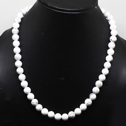 Graceful White Howlite Round Beaded Necklace GemsRush