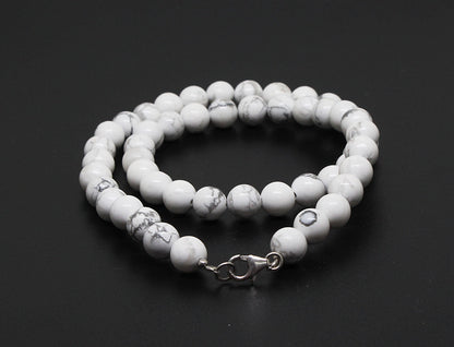 Graceful White Howlite Round Beaded Necklace GemsRush