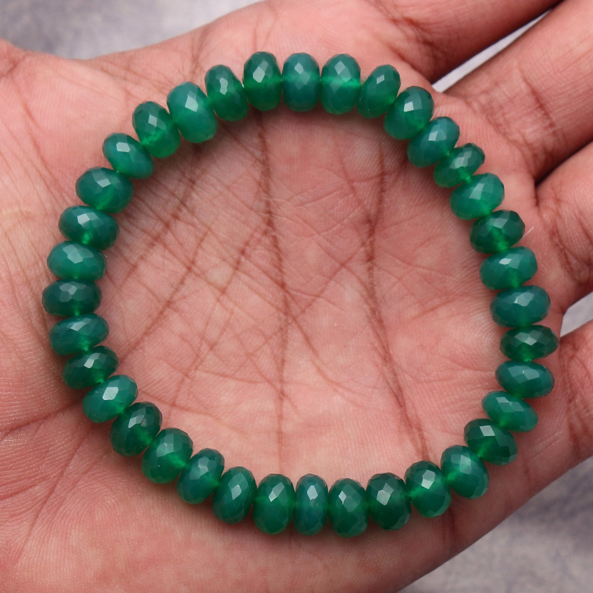 Green Onyx Beads Silver Stretch Bracelet GemsRush