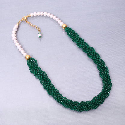 Green Onyx Hand Woven Tiny Beads Necklace - Looks Gorgeous Pearl Chain Necklace GemsRush