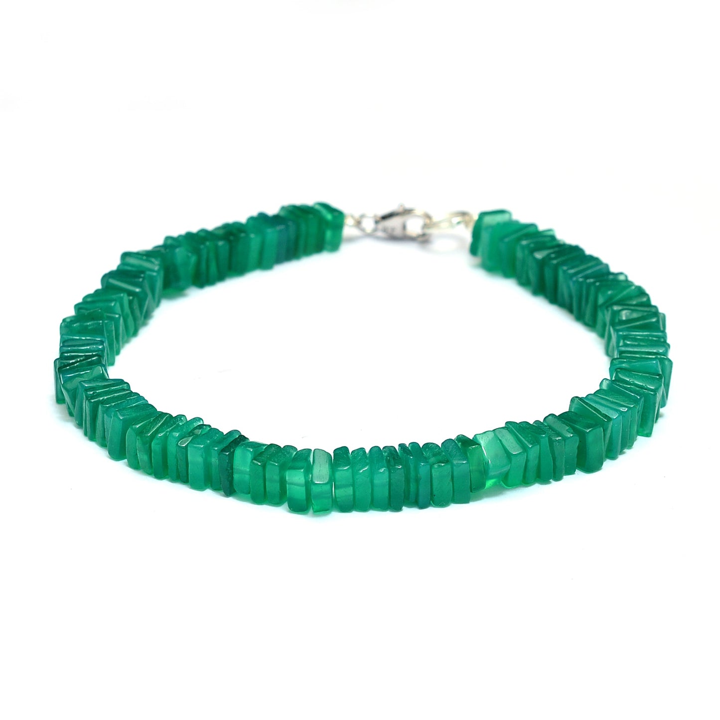 Green Onyx Heishi Square Beads Silver Lobster Lock Bracelet GemsRush