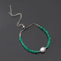Green Onyx /Pearl Twist Layer Silver Bracelet ( Bolo Chain )