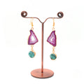 Green Pink Druzy Dangle Brass Earring