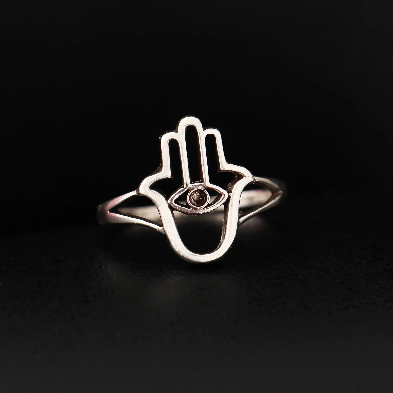 Hamsa and Eyil Eye Silver Ring GemsRush