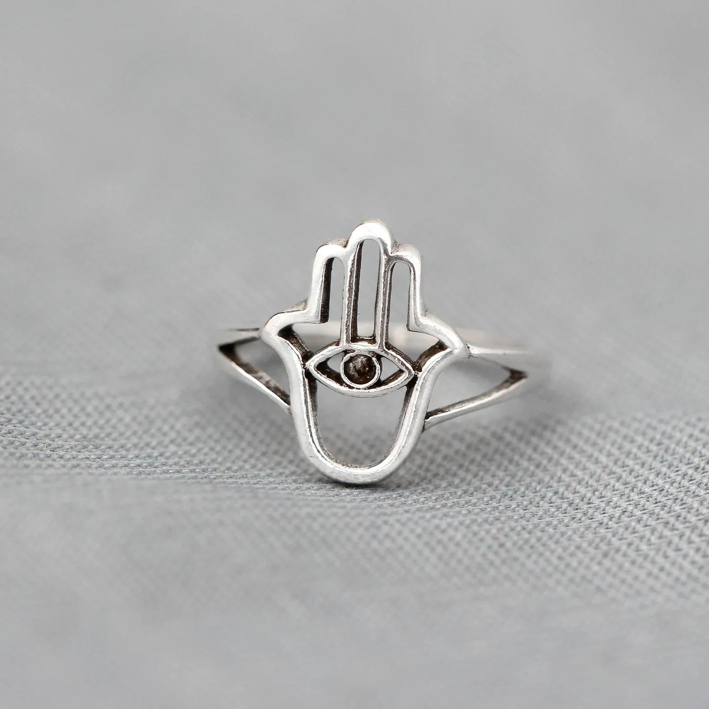 Hamsa and Eyil Eye Silver Ring GemsRush