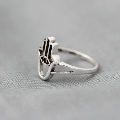 Hamsa and Eyil Eye Silver Ring GemsRush